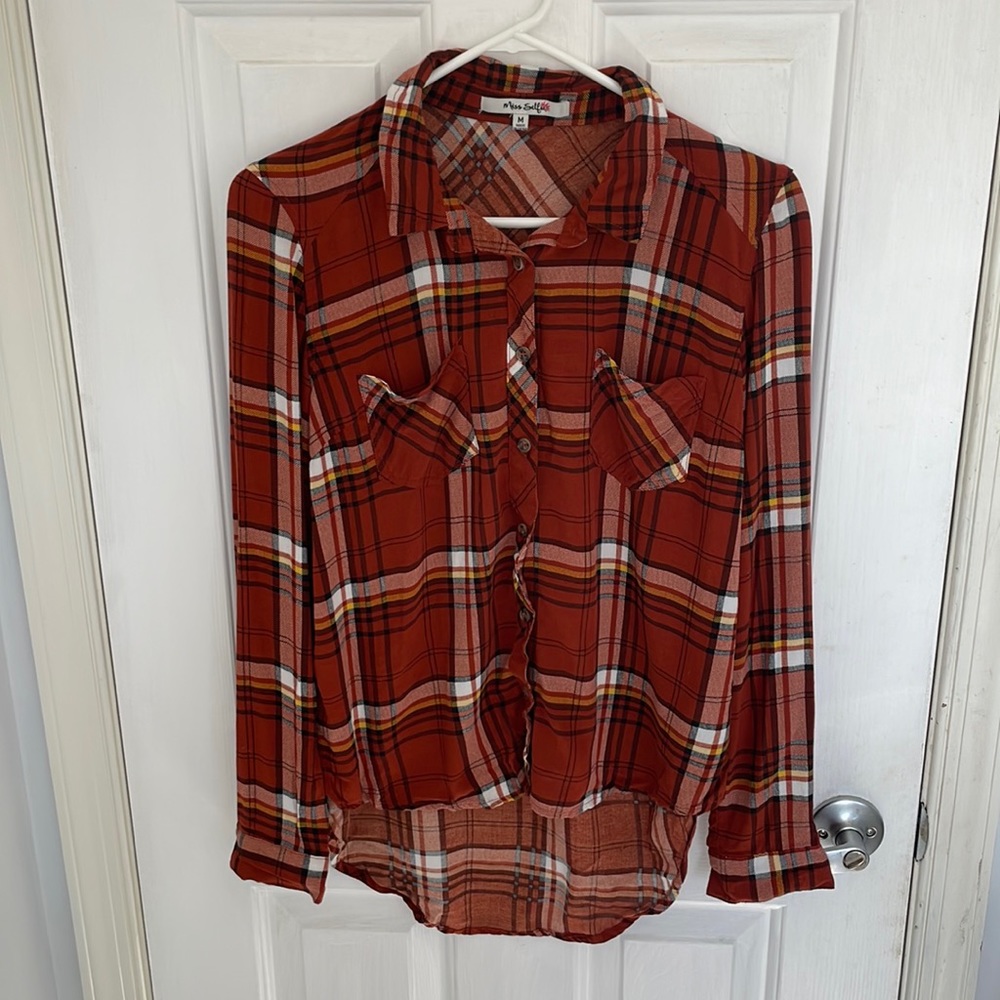 Burnt orange plaid womens button down size medium